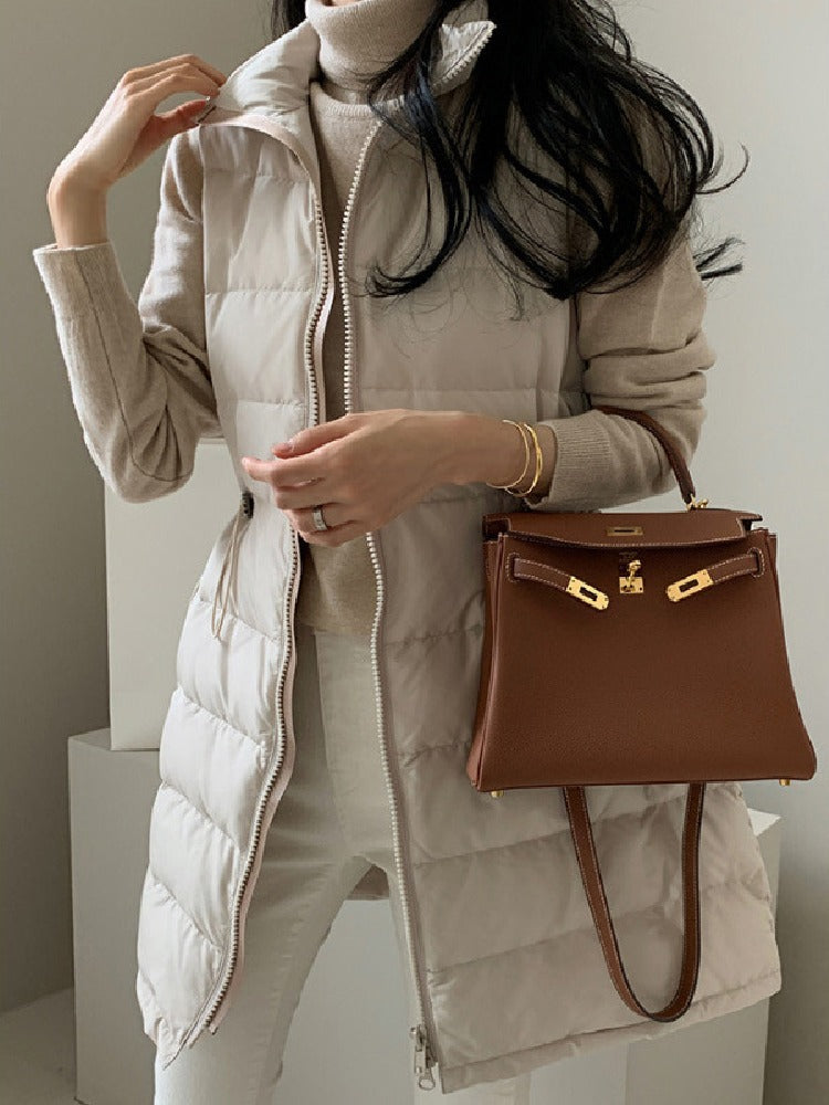 「年に一度の大放出」ロング ダウンベスト レディース 中綿ベスト ウエスト絞り デザイン 軽量 暖かい おしゃれ 通勤 カジュアル 秋冬 新作 ID2091