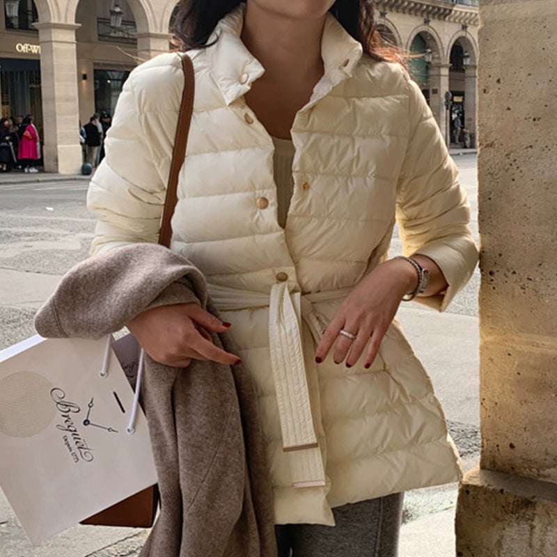 ウエストマーク 中綿ジャケット レディース あったか 立ち襟 ベルト付き 防寒 アウター 冬 通勤 きれいめ 上品 ID2267