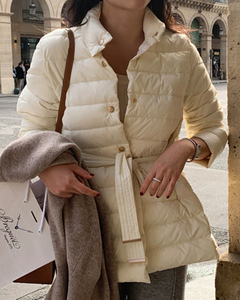 ウエストマーク 中綿ジャケット レディース あったか 立ち襟 ベルト付き 防寒 アウター 冬 通勤 きれいめ 上品 ID2267