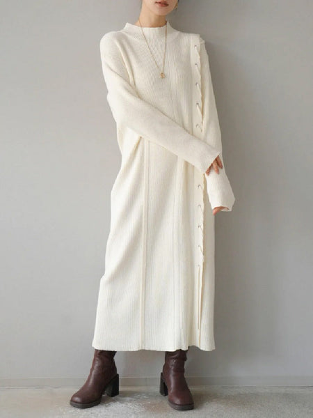 ヘビーゲージ ニット アウター ロングスカート レイヤード ワンピース 上質 おしゃれ レディース 秋冬 素材 着心地 シルエット 大人 女性 エレガントID2003