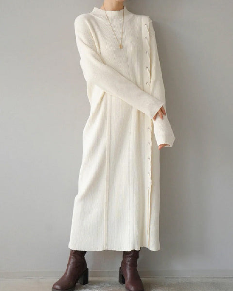 ヘビーゲージ ニット アウター ロングスカート レイヤード ワンピース 上質 おしゃれ レディース 秋冬 素材 着心地 シルエット 大人 女性 エレガントID2003