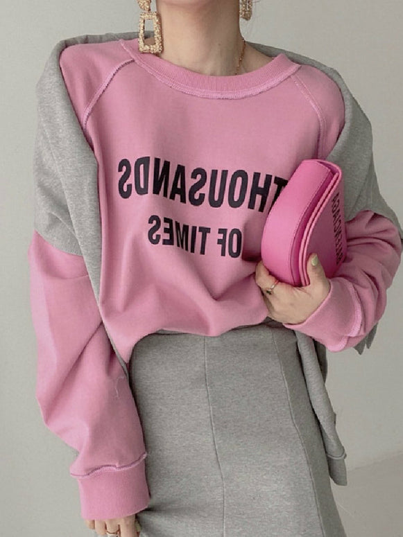 4色展開 スウェット トレーナー レディース 長袖 クルーネック 英字ロゴプリント ゆったり シンプル カジュアル 体型カバー 通勤 通学 デイリー おしゃれ 韓国風 春秋冬 トップス ID1739