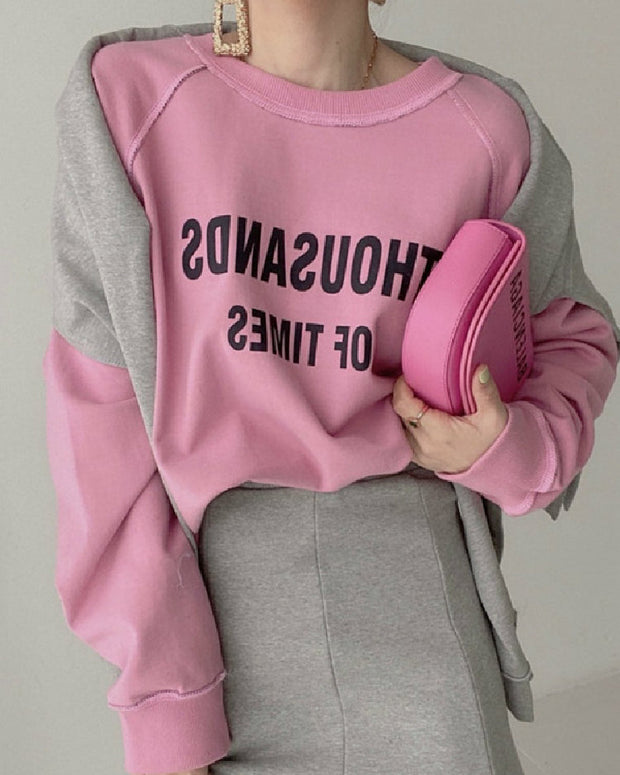 4色展開 スウェット トレーナー レディース 長袖 クルーネック 英字ロゴプリント ゆったり シンプル カジュアル 体型カバー 通勤 通学 デイリー おしゃれ 韓国風 春秋冬 トップス ID1739