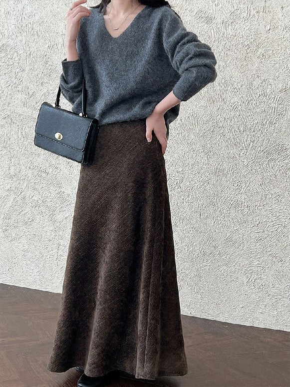 「タイムセール中！」ウールタッチ ロングスカート レディース Aライン 体型カバー きれいめ 上品 フレアスカート 秋冬 新作 ID2304