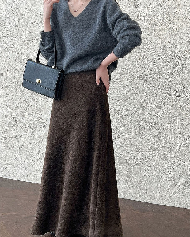 「タイムセール中！」ウールタッチ ロングスカート レディース Aライン 体型カバー きれいめ 上品 フレアスカート 秋冬 新作 ID2304