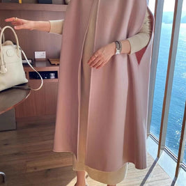 ポンチョ ジレ コート レディース ノースリーブ ロング丈 ウール風 フェイクウール アウター 上品 きれいめ エレガント 体型カバー 通勤 通学 大人女子 秋冬 新作 ID1894