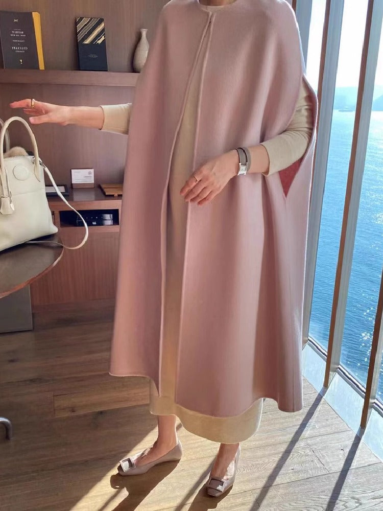 ポンチョ ジレ コート レディース ノースリーブ ロング丈 ウール風 フェイクウール アウター 上品 きれいめ エレガント 体型カバー 通勤 通学 大人女子 秋冬 新作 ID1894