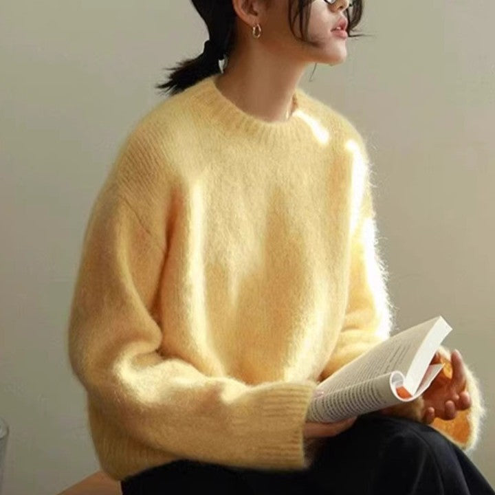 ふわふわ ニット レディース クルーネック 長袖 ゆったり 柔らかい 暖かい シンプル カジュアル 大人可愛い 秋冬 新作 ID2108