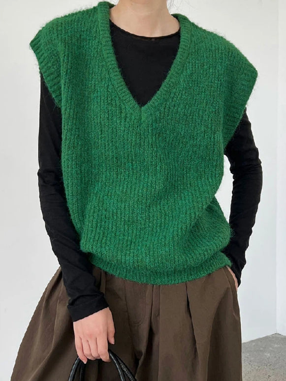 ふんわり ニットベスト レディース Vネック ゆったり レイヤード 体型カバー 秋冬 トップス 大人カジュアル ID2302