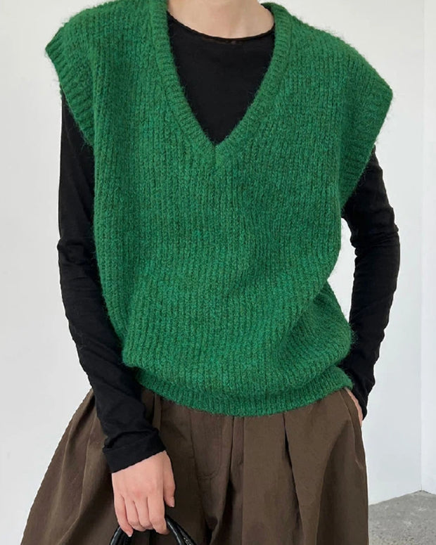 ふんわり ニットベスト レディース Vネック ゆったり レイヤード 体型カバー 秋冬 トップス 大人カジュアル ID2302