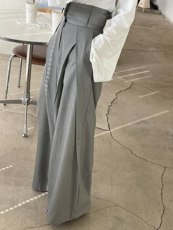 ワイドパンツ レディース ハイウエスト 韓国風 スタイリッシュ 美脚効果 ウエストタック入り ゆったり シンプル 通勤 カジュアル おしゃれ 定番 春秋パンツ ID1299