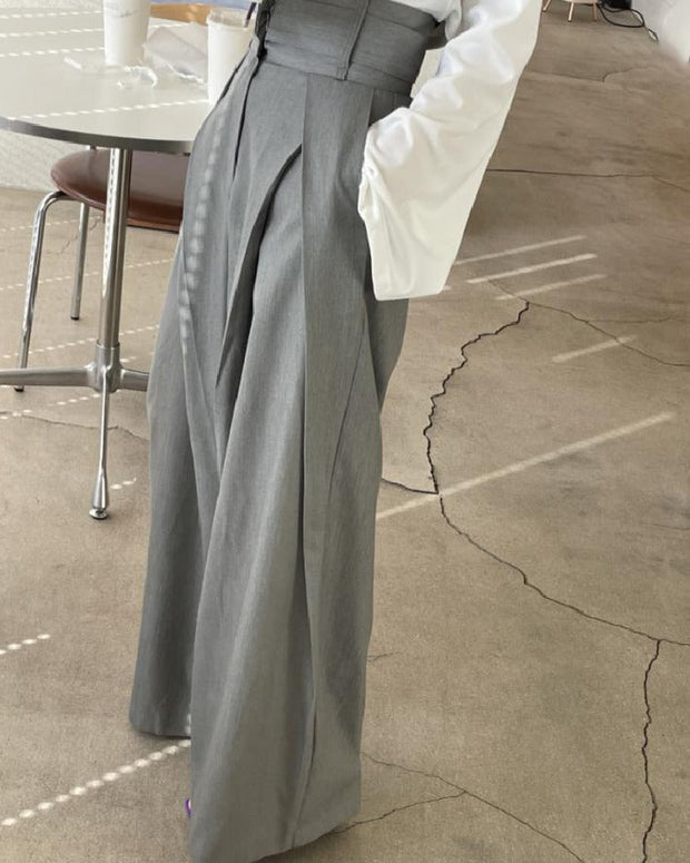 ワイドパンツ レディース ハイウエスト 韓国風 スタイリッシュ 美脚効果 ウエストタック入り ゆったり シンプル 通勤 カジュアル おしゃれ 定番 春秋パンツ ID1299