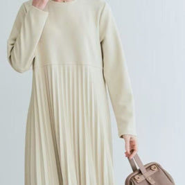 プリーツ ワンピース レディース 長袖 ロング丈 Aライン 体型カバー 上品 エレガント 通勤 フォーマル きれいめ 秋冬 新作 ID2126
