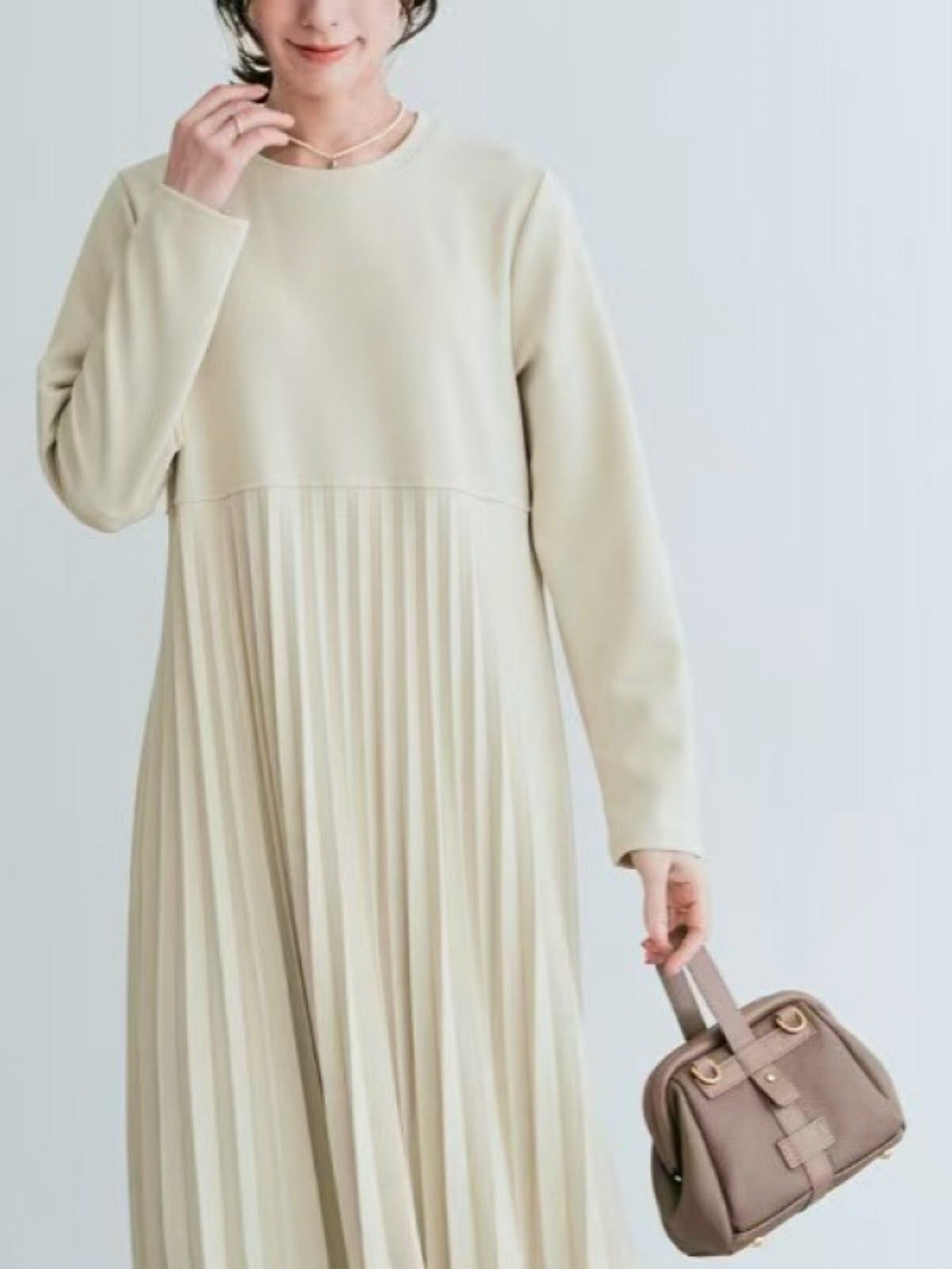 プリーツ ワンピース レディース 長袖 ロング丈 Aライン 体型カバー 上品 エレガント 通勤 フォーマル きれいめ 秋冬 新作 ID2126