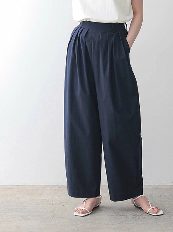 ワイドパンツ レディース ハイウエスト プリーツ入り ロング丈 ゆったり シンプル カジュアル 体型カバー 楽ちんパンツ 6色展開 通勤 OL 大人女子 春 夏 秋 ID1551