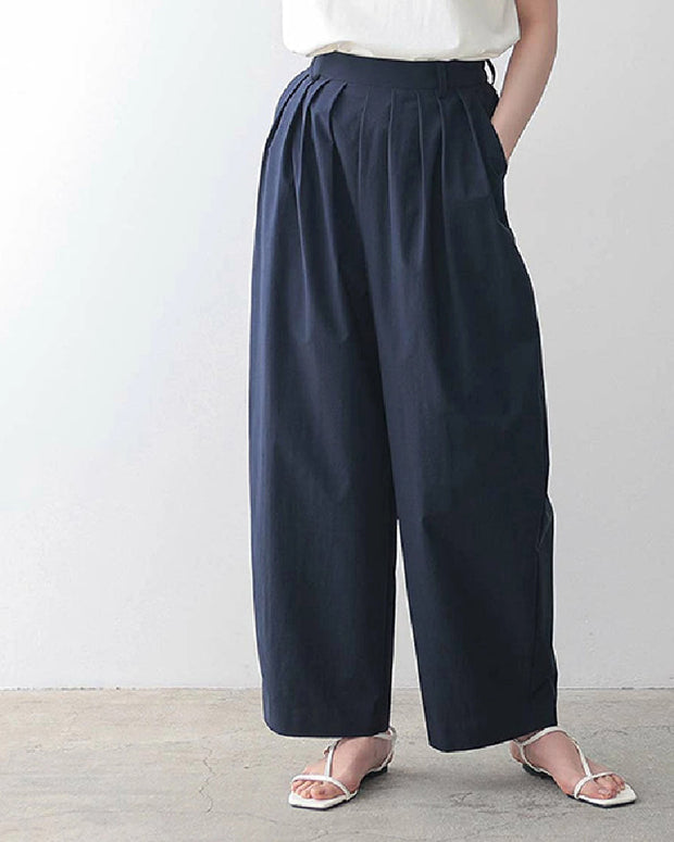 ワイドパンツ レディース ハイウエスト プリーツ入り ロング丈 ゆったり シンプル カジュアル 体型カバー 楽ちんパンツ 6色展開 通勤 OL 大人女子 春 夏 秋 ID1551