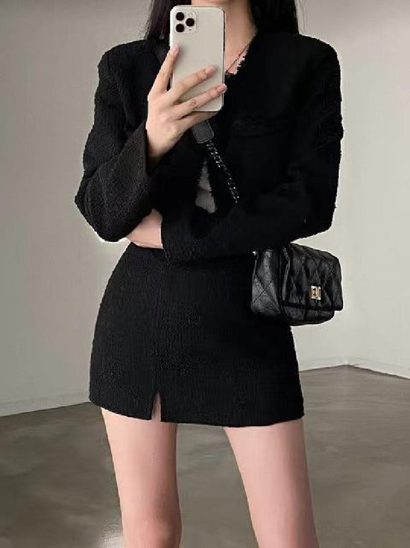 【単品販売】秋 新作 ツイードセットアップ レディース ノーカラー ミニスカート Aライン エレガント シャネル風 上下セット アンサンブル パーティー 高級感 ID1459