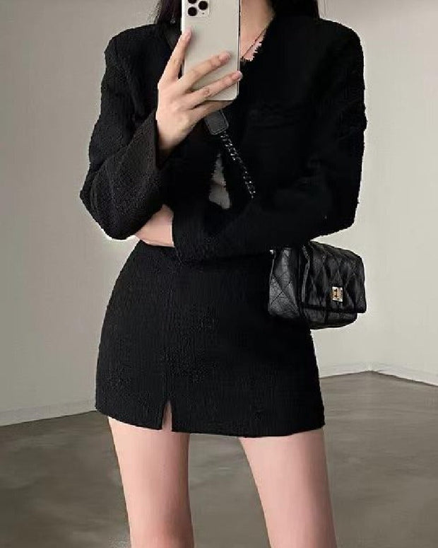 【単品販売】秋 新作 ツイードセットアップ レディース ノーカラー ミニスカート Aライン エレガント シャネル風 上下セット アンサンブル パーティー 高級感 ID1459