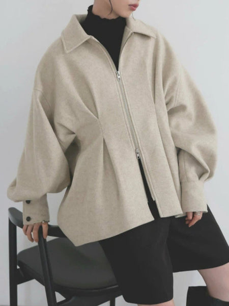 「年に一度の大放出」ウールコート レディース ジップアップ ショート丈 ゆったり シンプル 上品 きれいめ カジュアル 通勤 秋冬 新作 ID2077