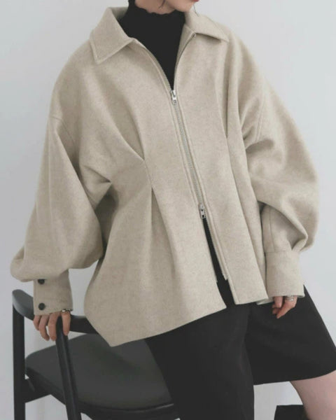 「年に一度の大放出」ウールコート レディース ジップアップ ショート丈 ゆったり シンプル 上品 きれいめ カジュアル 通勤 秋冬 新作 ID2077