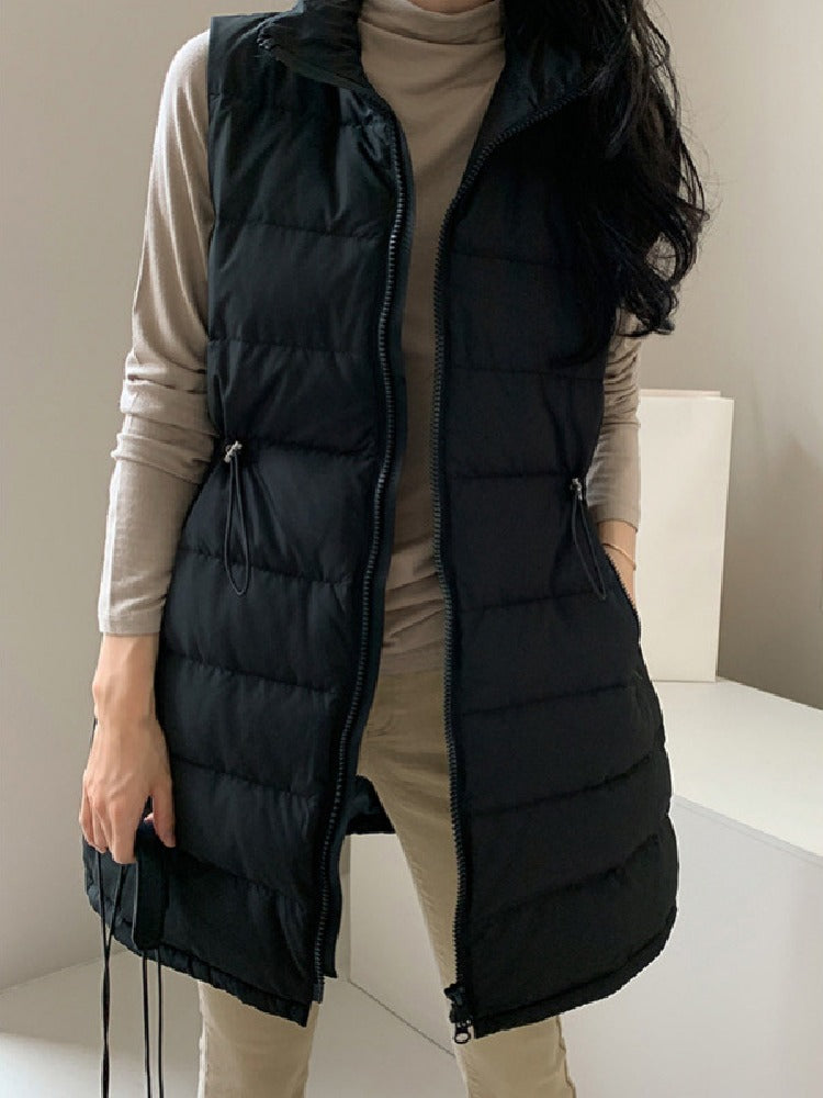 「年に一度の大放出」ロング ダウンベスト レディース 中綿ベスト ウエスト絞り デザイン 軽量 暖かい おしゃれ 通勤 カジュアル 秋冬 新作 ID2091