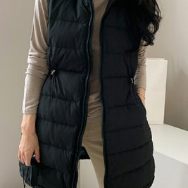 「年に一度の大放出」ロング ダウンベスト レディース 中綿ベスト ウエスト絞り デザイン 軽量 暖かい おしゃれ 通勤 カジュアル 秋冬 新作 ID2091