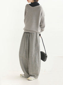 セットアップ レディース ニット セーター＋ワイドパンツ 2点セット ゆったり 体型カバー 秋冬 カジュアル シンプル 上品見え オフィス 通勤 おしゃれ 快適 ID1435