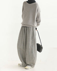 セットアップ レディース ニット セーター＋ワイドパンツ 2点セット ゆったり 体型カバー 秋冬 カジュアル シンプル 上品見え オフィス 通勤 おしゃれ 快適 ID1435