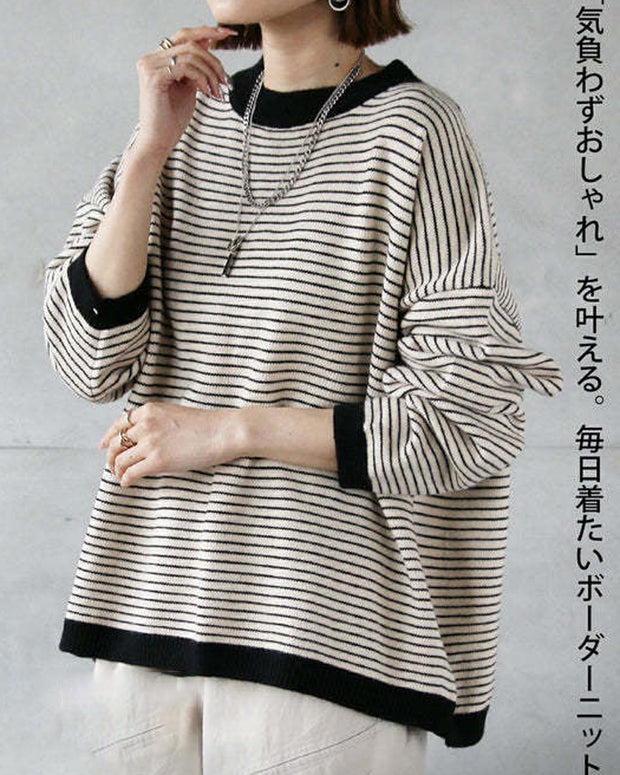 「限定価格は今だけ！」ボーダー ニット ゆったり シンプル きれいめ カジュアル 長袖 プルオーバー レディース 秋冬 新作 ID2237
