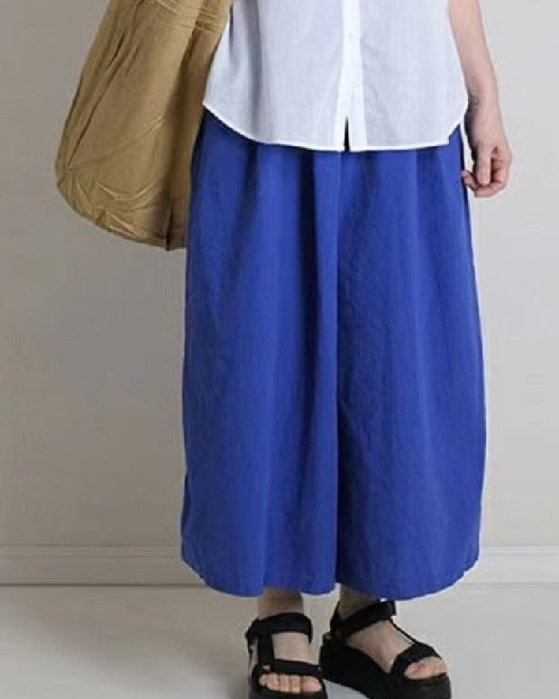 ID951 5色展開 綿麻 ワイドパンツ レディース ロング丈 涼感 ゆったり ウエストゴム 体型カバー カジュアルパンツ 夏 通気性抜群