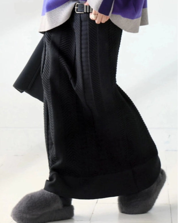 ニット スカート レディース ロング丈 タイトスカート リブ 体型カバー ハイウエスト ウエストゴム シンプル おしゃれ カジュアル 通勤 通学 秋冬 新作 人気 ID1868