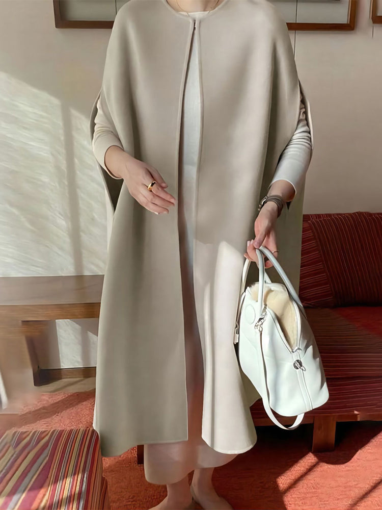 ポンチョ ジレ コート レディース ノースリーブ ロング丈 ウール風 フェイクウール アウター 上品 きれいめ エレガント 体型カバー 通勤 通学 大人女子 秋冬 新作 ID1894