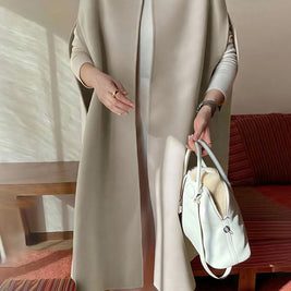 ポンチョ ジレ コート レディース ノースリーブ ロング丈 ウール風 フェイクウール アウター 上品 きれいめ エレガント 体型カバー 通勤 通学 大人女子 秋冬 新作 ID1894