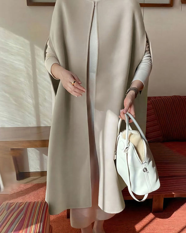 ポンチョ ジレ コート レディース ノースリーブ ロング丈 ウール風 フェイクウール アウター 上品 きれいめ エレガント 体型カバー 通勤 通学 大人女子 秋冬 新作 ID1894