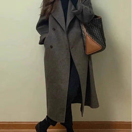 「年末前の大感謝祭」ロング丈 ウールコート レディース ダブルボタン ゆったり シンプル 通勤 大人 上品 きれいめ 暖かい 秋冬 新作 ID2159