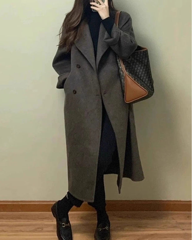 「年末前の大感謝祭」ロング丈 ウールコート レディース ダブルボタン ゆったり シンプル 通勤 大人 上品 きれいめ 暖かい 秋冬 新作 ID2159