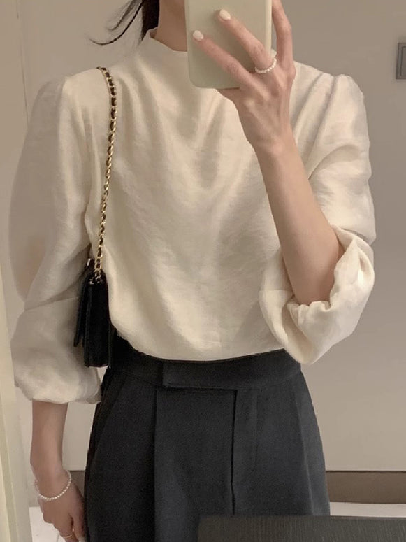 上品シルエット 上質素材 シンプル 長袖 ブラウス レディース きれいめ 通勤 大人コーデ 上品トップス ID2271
