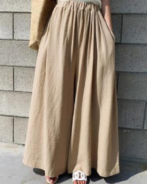 「風をまとう軽やかパンツ」12色展開 綿麻 ワイドパンツ レディース ロング丈 コットンリネン 涼感素材 ウエストゴム 体型カバー ゆったり カジュアルパンツ 夏コーデ ID950