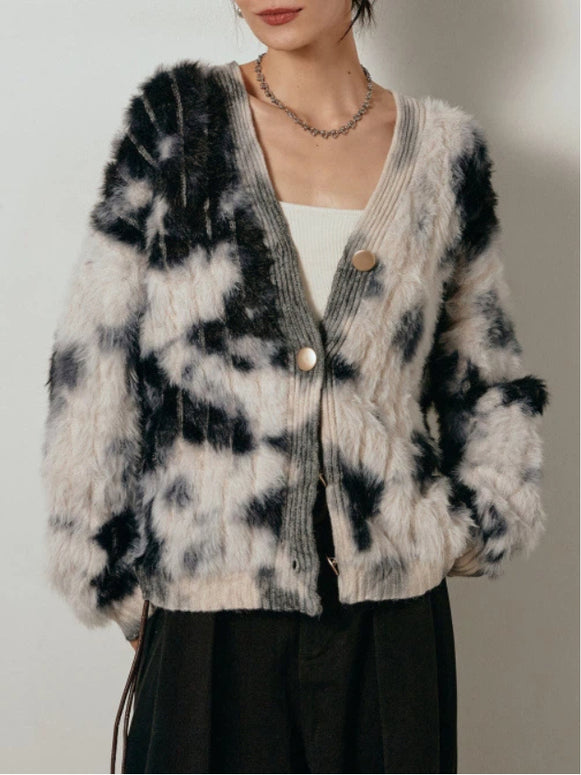 「年に一度の大放出」ふわふわ シャギー ニット カーディガン レディース 長袖 Vネック ゆったり シンプル おしゃれ 大人カジュアル 秋冬 新作 ID2073