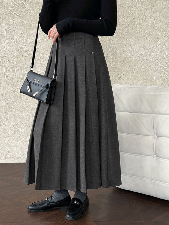 大きめプリーツ ロングスカート レディース Aライン 体型カバー 上品 シンプル きれいめ 通勤 カジュアル 秋冬コーデ フレアスカート 大人女子 デイリーに使える おしゃれ ボトムス プレーン デザイン ID2311