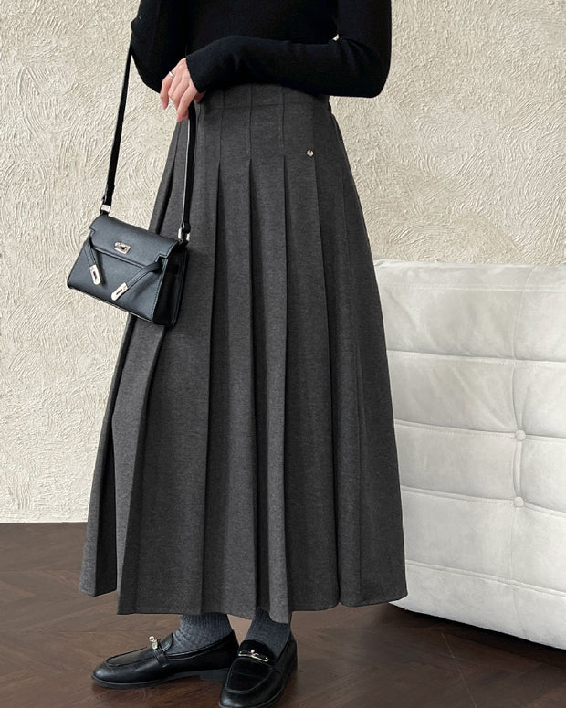 大きめプリーツ ロングスカート レディース Aライン 体型カバー 上品 シンプル きれいめ 通勤 カジュアル 秋冬コーデ フレアスカート 大人女子 デイリーに使える おしゃれ ボトムス プレーン デザイン ID2311