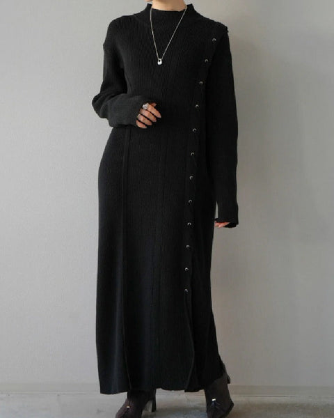 ヘビーゲージ ニット アウター ロングスカート レイヤード ワンピース 上質 おしゃれ レディース 秋冬 素材 着心地 シルエット 大人 女性 エレガントID2003