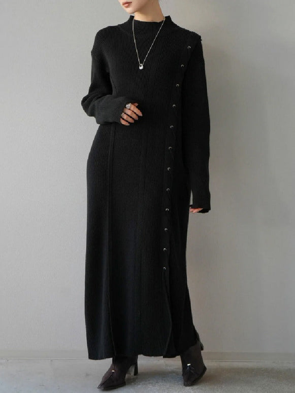 ヘビーゲージ ニット アウター ロングスカート レイヤード ワンピース 上質 おしゃれ レディース 秋冬 素材 着心地 シルエット 大人 女性 エレガントID2003