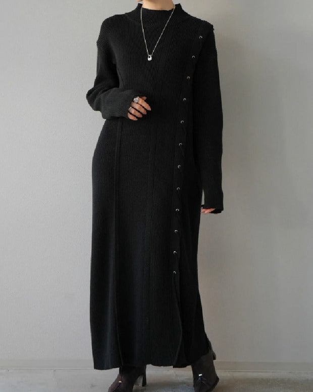 ヘビーゲージ ニット アウター ロングスカート レイヤード ワンピース 上質 おしゃれ レディース 秋冬 素材 着心地 シルエット 大人 女性 エレガントID2003