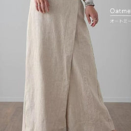 綿麻 スカンツ レディース ワイドパンツ ガウチョパンツ ロング丈 体型カバー ゆったり 楽ちん ウエストゴム 大人カジュアル 通勤 通学 春夏秋 人気 おしゃれ ボトムス ID1763