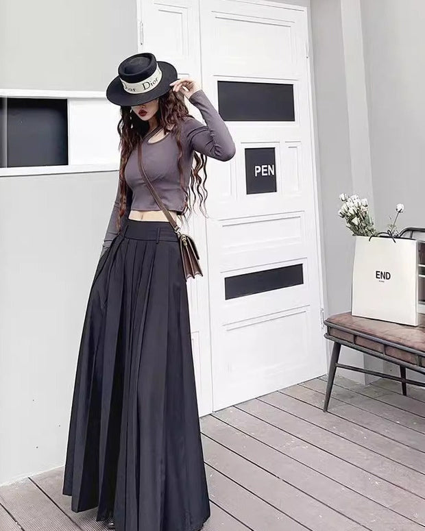 百褶スカート 大きめフレア ロングスカート レディース 体型カバー ハイウエスト カジュアル エレガント 通勤 オフィス お出かけ 春夏秋 冬 全シーズン対応 ID1326