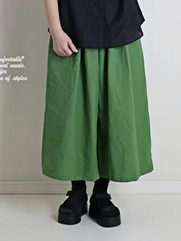 ID951 5色展開 綿麻 ワイドパンツ レディース ロング丈 涼感 ゆったり ウエストゴム 体型カバー カジュアルパンツ 夏 通気性抜群