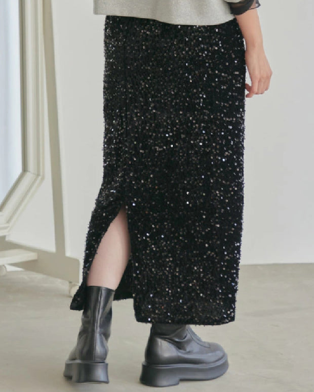 スパンコール スカート レディース ロング丈 タイトスカート バックスリット キラキラ おしゃれ パーティー 大人可愛い エレガント 秋冬 新作 ID2119