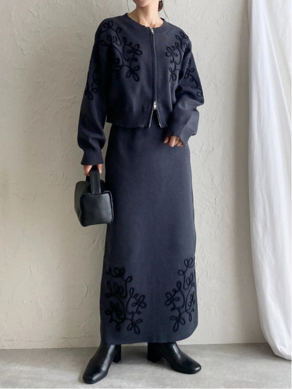 3色展開 セットアップ レディース 手工盤花 ニットカーディガン＋ロングスカート 2点セット 長袖 フェミニン エレガント おしゃれ 体型カバー デイリー 通勤 春秋冬 ID1444