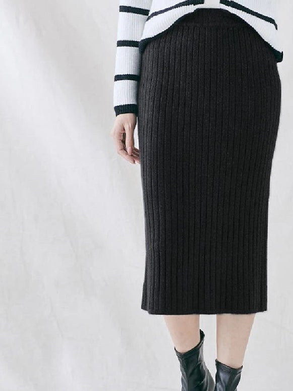 ニットスカート レディース ミモレ丈 バックスリット 無地 リブ タイトスカート 秋冬 伸縮性 体型カバー カジュアル おしゃれ 大人女子 きれいめ フェミニン 上品 ナチュラル ベーシック OL 通勤 通学 オフィスコーデ 大人可愛い 定番 ファッション デイリーコーデ 着回し 楽ちん ID1618